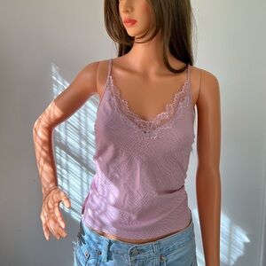 ❌SOLD❌Victoria's Secret y2k style pink silk lace trim tank top